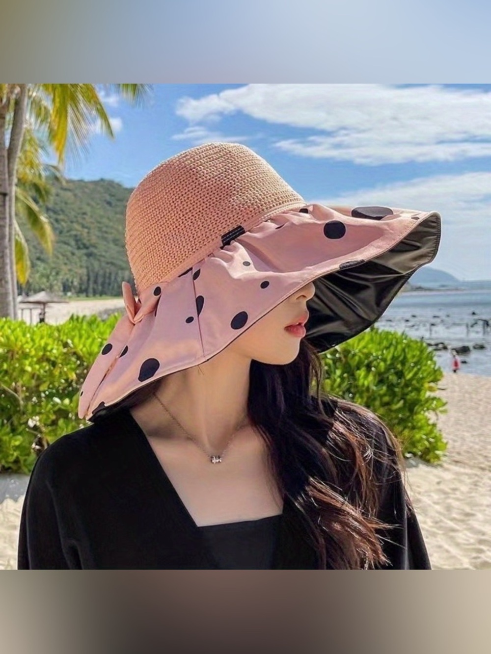 Pink Polka Dot Wide-Brim Women’s Sun Hat